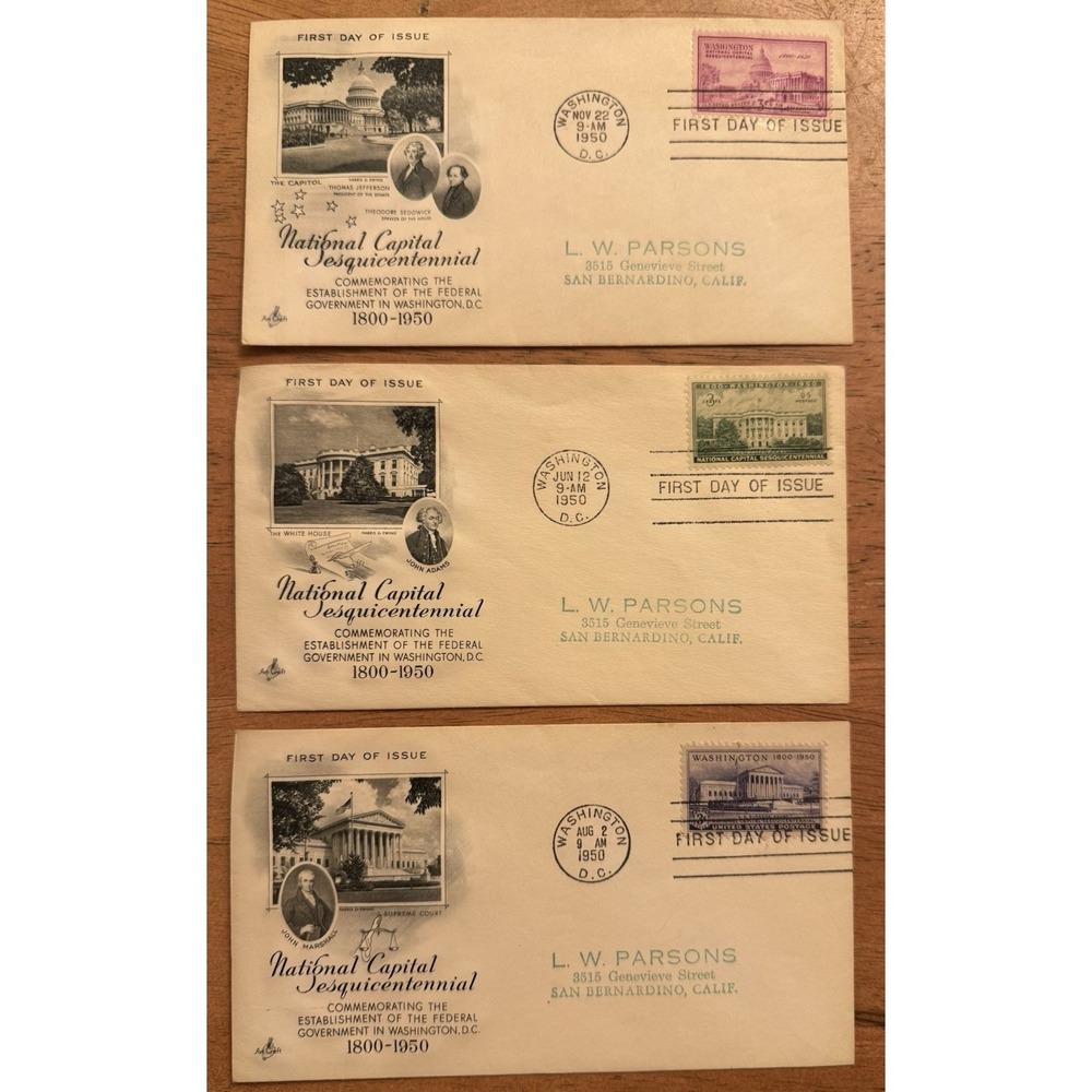 Lot If 3 #992 3c National Capital Sesquicentennial US Capitol- ArtCraft FDC 1950